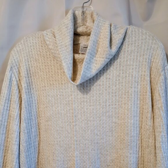 Nwt Cowl neck Waffle Crochet Sweater Top women XXL Ivory Oatmeal Pullover LS - Picture 3 of 9